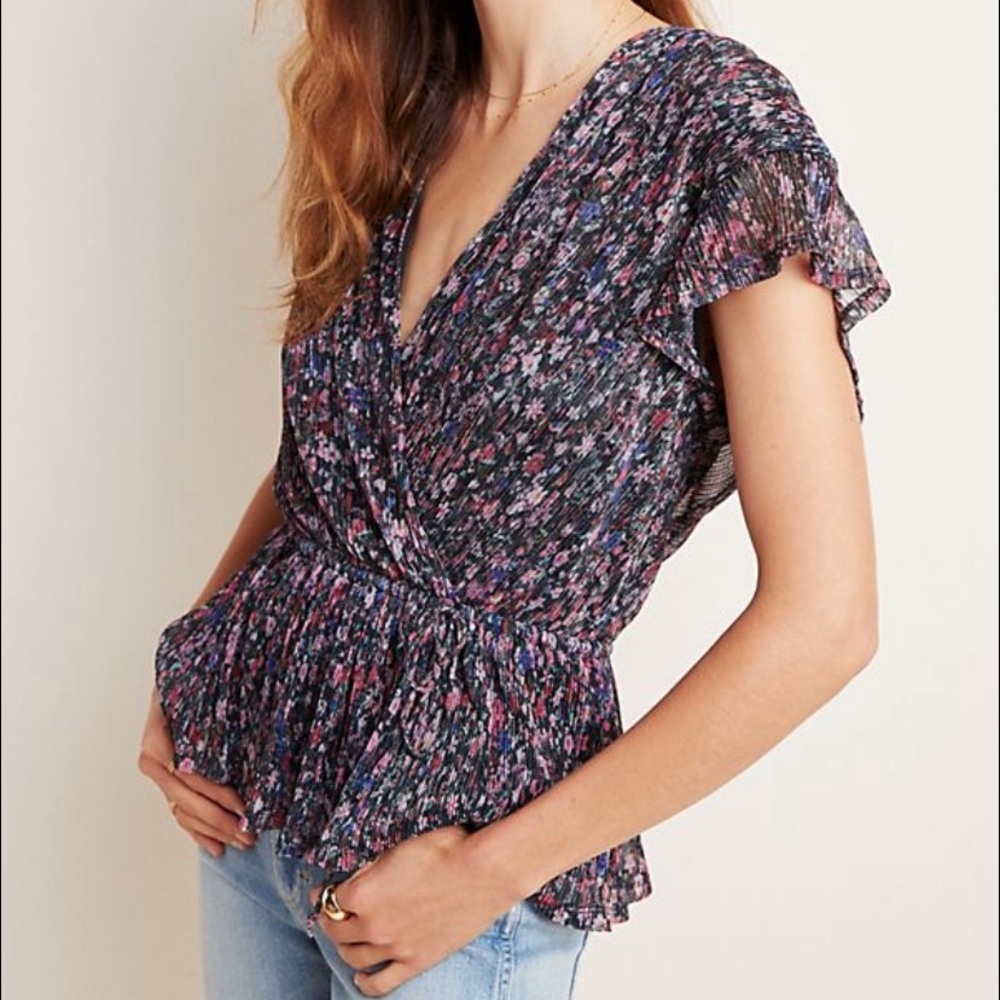 Anthropologie Dionne Metalic Floral Blouse